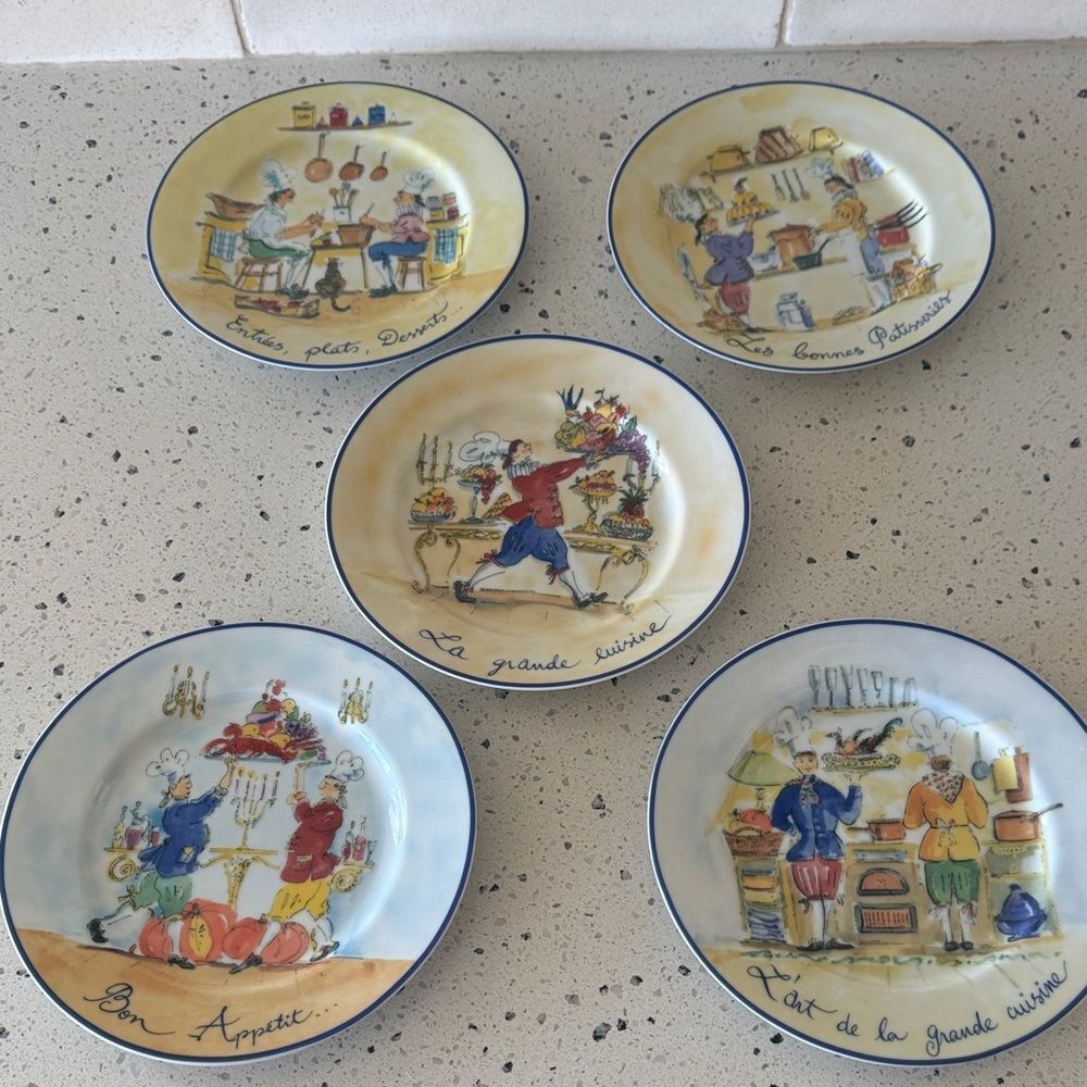 Williams Sonoma French Chef Cuisine Salad/Dessert Set of 5 Plates Made in Japan